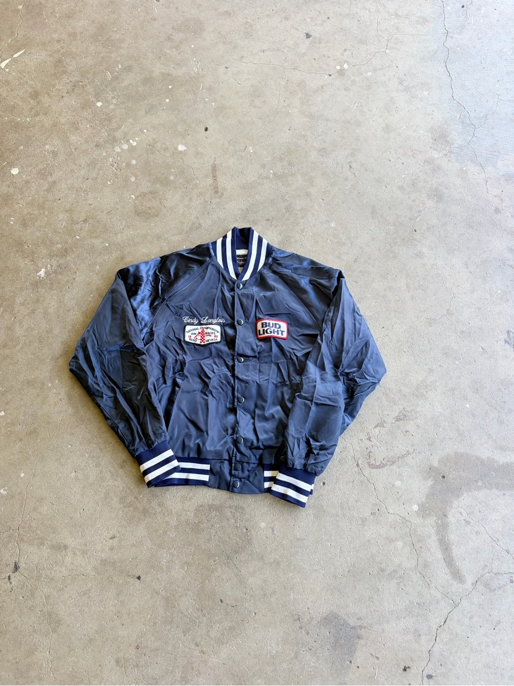 American Vintage Navy Bomber Jacket with White Stripe Trim